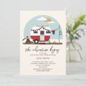 Invitation L'aventure commence Baby shower Camper Lumberjack (Debout devant)