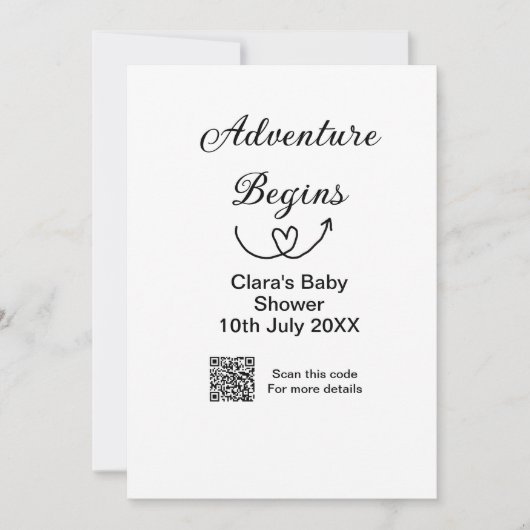 Invitation L'aventure commence bébé douche scannez code QR cœ (Devant)