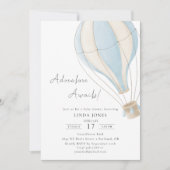 Invitation L'aventure commence Blue Hot Air Baby shower (Devant)