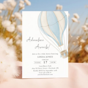 Invitation L'aventure commence Blue Hot Air Baby shower