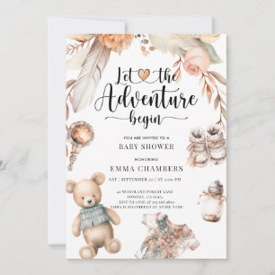 Invitation L'aventure commence Boho Baby shower genre neutre