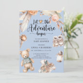 Invitation L'aventure commence Boho bébé garçon douche bleu (Debout devant)