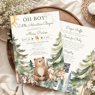 Invitation L'aventure commence bois forêt garçon baby shower
