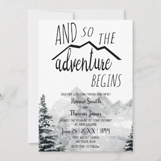 Invitation L'aventure commence donc Rustic Mountain Mariage (Devant)