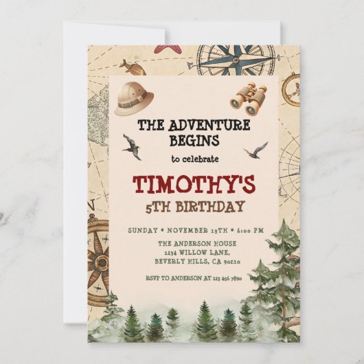 Invitation L'aventure commence Explorer Boy Anniversaire (Devant)
