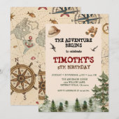 Invitation L'aventure commence Explorer Boy Anniversaire (Devant / Derrière)