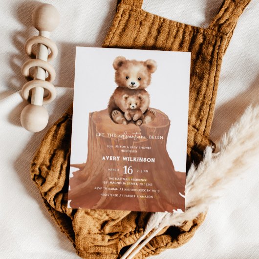 Invitation L'aventure commence Fête de bébé garçon en forêt