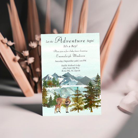 Invitation L'aventure commence Garçon Rustique Cerf Baby Show