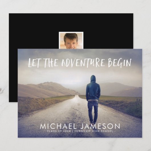 Invitation L'aventure commence la fête de la graduation photo (Devant / Derrière)