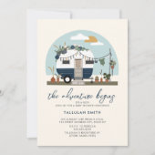 Invitation L'aventure commence le Baby shower Boho Blue Campe (Devant)