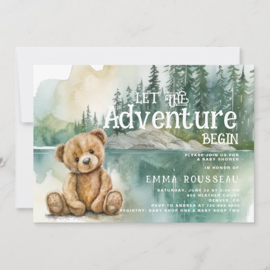 Invitation L'aventure commence le Baby shower de l'ours en pe (Devant)