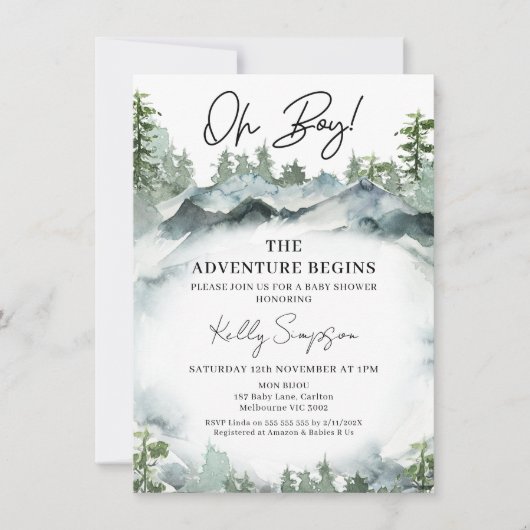 Invitation L'aventure commence le Baby shower de paysage sauv (Devant)