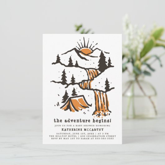 Invitation L'aventure commence le Baby shower rustique des bo (Debout devant)