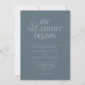 Invitation L'Aventure Commence Mariage Minimal Bleu Ardoise (Devant)