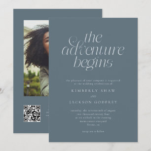 Invitation L'Aventure Commence Mariage Minimal Bleu Ardoise