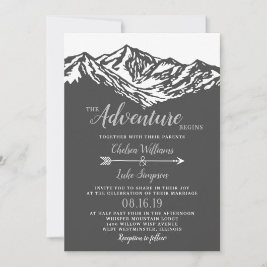 Invitation L'aventure commence Mountain Mariage Grey (Devant)