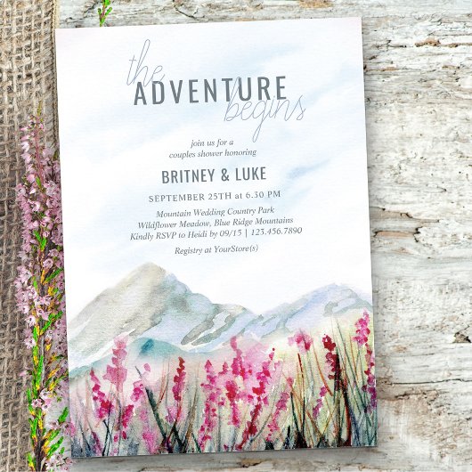 Invitation L'aventure commence Mountain Meadow Couples Douche