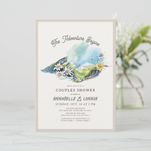 Invitation L'aventure commence Mountain Range Couples Douche (Debout devant)