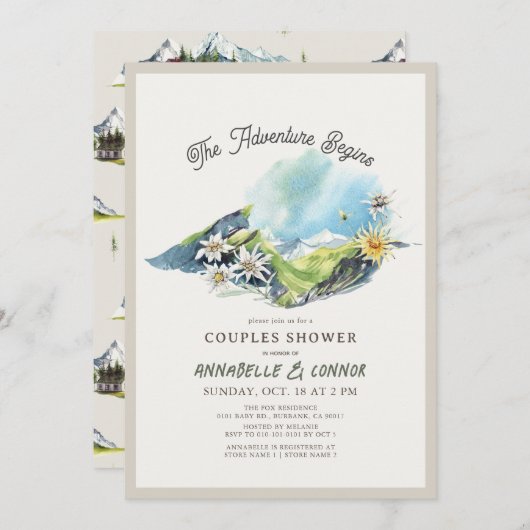 Invitation L'aventure commence Mountain Range Couples Douche (Devant / Derrière)