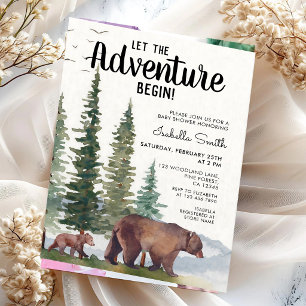 Invitation L'aventure commence ours bois bébé