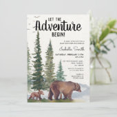Invitation L'aventure commence ours bois bébé (Debout devant)