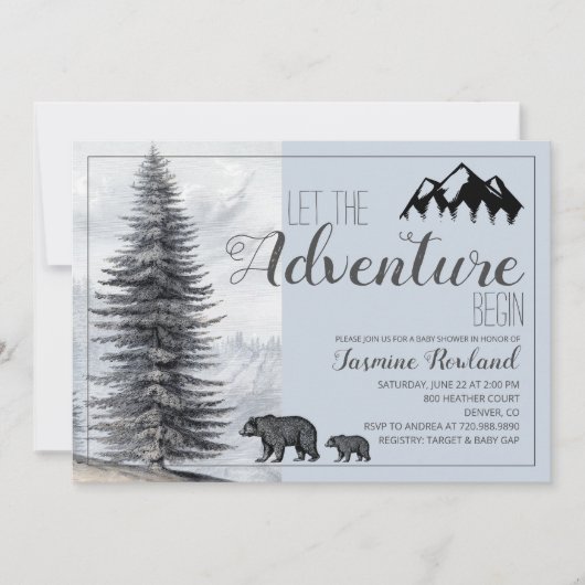 Invitation L'aventure commence Rustic Woodland Bears Baby sho (Devant)
