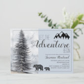 Invitation L'aventure commence Rustic Woodland Bears Baby sho (Debout devant)