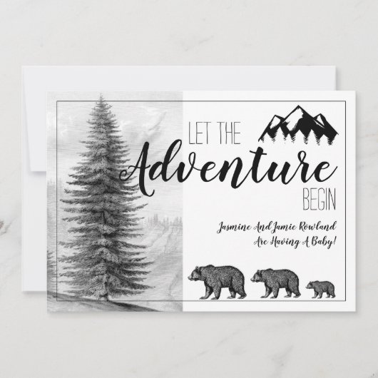 Invitation L'aventure commence Rustic Woodland Bears Baby sho (Devant)