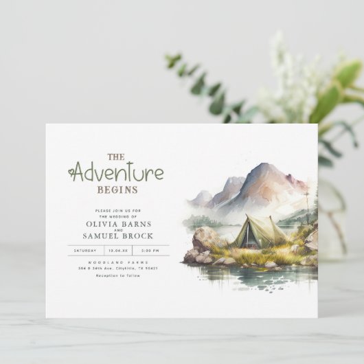 Invitation L'aventure commence Wild Nature Mountains Mariage (Debout devant)