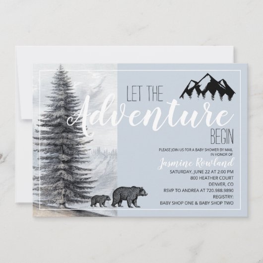 Invitation L'aventure commence Woodland Bear Baby shower par  (Devant)