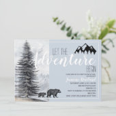 Invitation L'aventure commence Woodland Bear Baby shower par  (Debout devant)