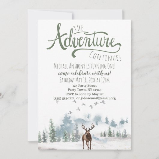 Invitation L'aventure continue Bois Anniversaire (Devant)