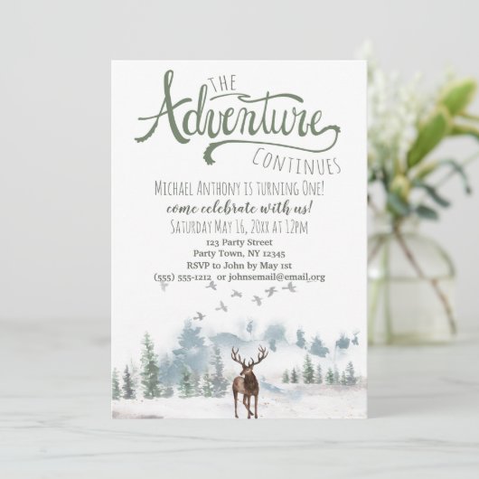 Invitation L'aventure continue Bois Anniversaire (Debout devant)