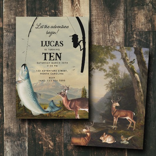 Invitation L'aventure de chasse et de pêche commence Annivers