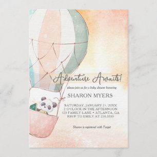 Invitation L'aventure du panda attend la baby shower