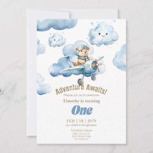 Invitation L'aventure du premier anniversaire de Teddy dans l (Devant)