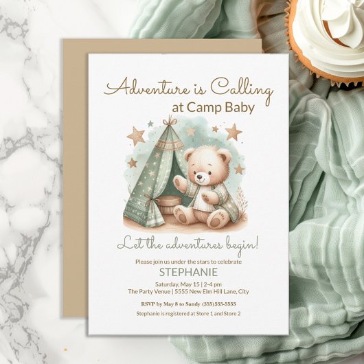 Invitation L'aventure est le Baby shower de camp d'appels