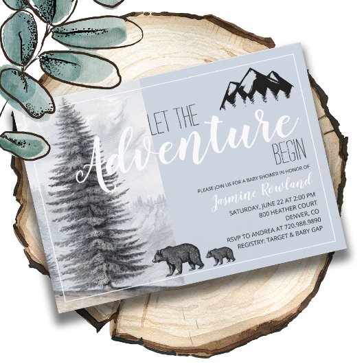 Invitation L'aventure recommence Woodland Ours Bébé Sprinkle