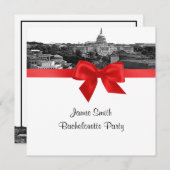 Invitation Laver DC Skyline Etched BW Red SQ Bachelorette (Devant / Derrière)