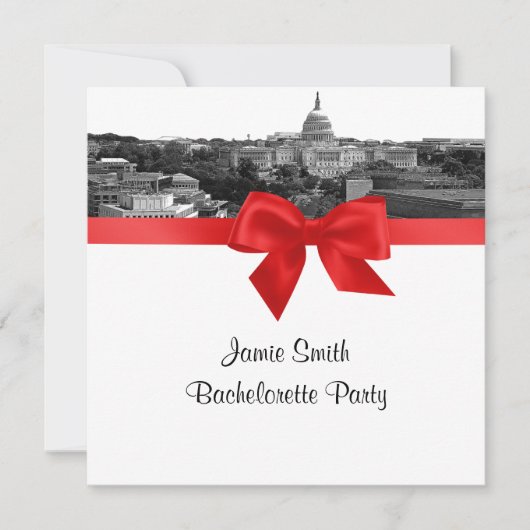 Invitation Laver DC Skyline Etched BW Red SQ Bachelorette (Devant)