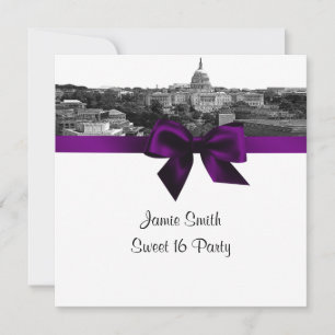 Invitation Laver DC Skyline Etted BW Purple Sweet sixteen SQ