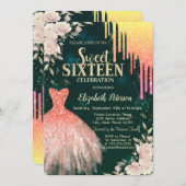 Invitation Lavettes de Parties scintillant ombre, Robe, Vert  (Devant / Derrière)