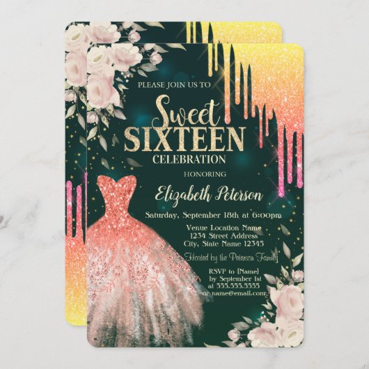 Invitation Lavettes de Parties scintillant ombre, Robe, Vert (Devant / Derrière)