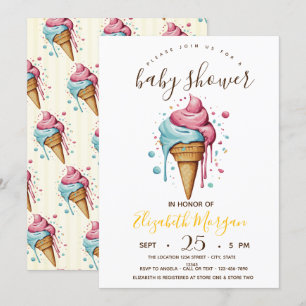 Invitation Laveuse de glaces, Baby shower de rayures jaunes