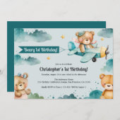 Invitation L'avion de Cute Boy 1er anniversaire (Devant / Derrière)