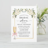 Invitation Lavis de Roses Blanches Ruban Rose Mariage (Debout devant)