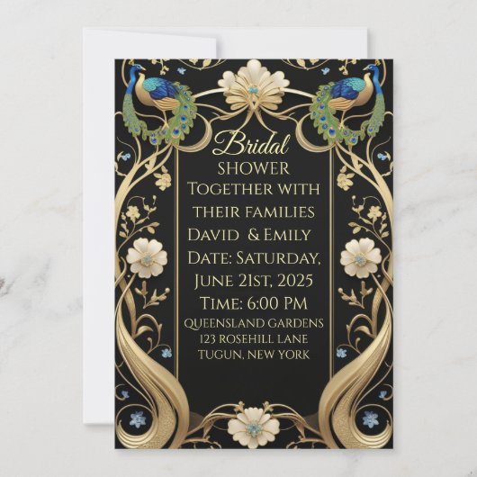 Invitation Lavish Art Nouveau Mariage noir et or Invitati (Devant)