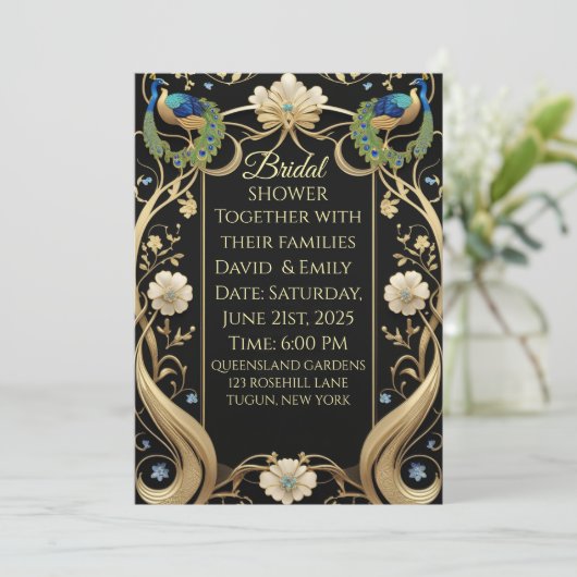 Invitation Lavish Art Nouveau Mariage noir et or Invitati (Debout devant)