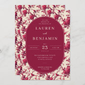Invitation Lavish Crimson Blooms Wedding (Devant / Derrière)
