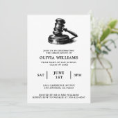 Invitation Law School Gavel Black & White Graduation Party (Debout devant)